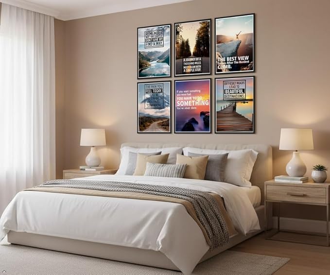 Zhfmoir Motivational Wall Art Posters Set of 6, Inspirational Quotes Canvas Prints Mountain Nature Landscape Wall Decor for Office Classroom Gym Bedroom Home Decor 8x10 Unframed