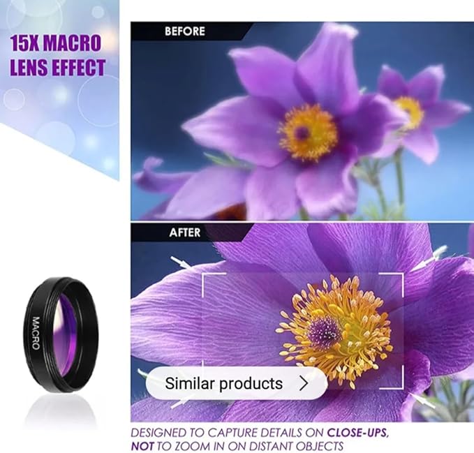2-in-1 Phone Camera Lens Kit – 0.45X Wide Angle + 12.5X Macro Lens with Clip for iPhone, Samsung, Android – Universal Smartphone Lens Attachment.