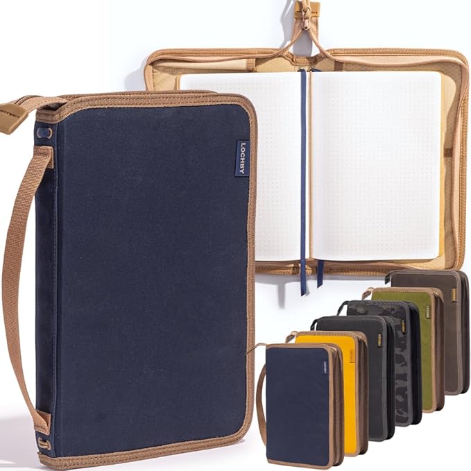 LOCHBY® Field Folio A5 | Zipper Journal Notebook Cover | Water Resistant Waxed Canvas | Included Tomoe River Notebook | Perfect for Travel, Art, Bullet Journal