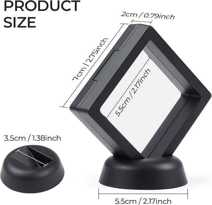 Ring Challenge Coins Display Stand, 3D Display Floating Frame Jewelry Medallion Specimen, Ring Shadow Box Case, 2.75"x2.75"x0.79"(Black - 2PCS)