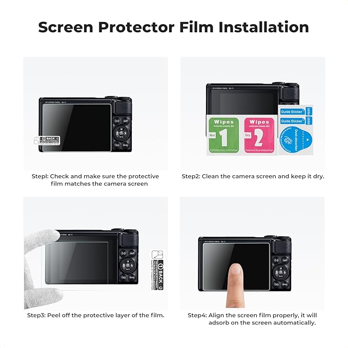 K&F CONCEPT 3 Pack Camera Screen Protector Compatible with Canon SX740, 0.3mm 9H Hardness Tempered Glass Cover Anti-Scratch Bubble-Free & Hot Shoe Cover
