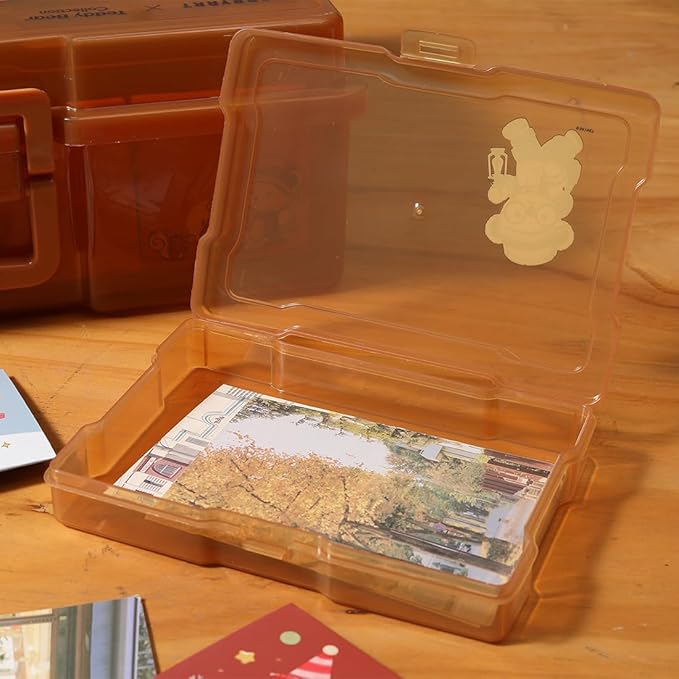 Photo Storage Box 4" x 6" Cases With Handle - 16 Inner Keeper (Brown-Camping style pattern)