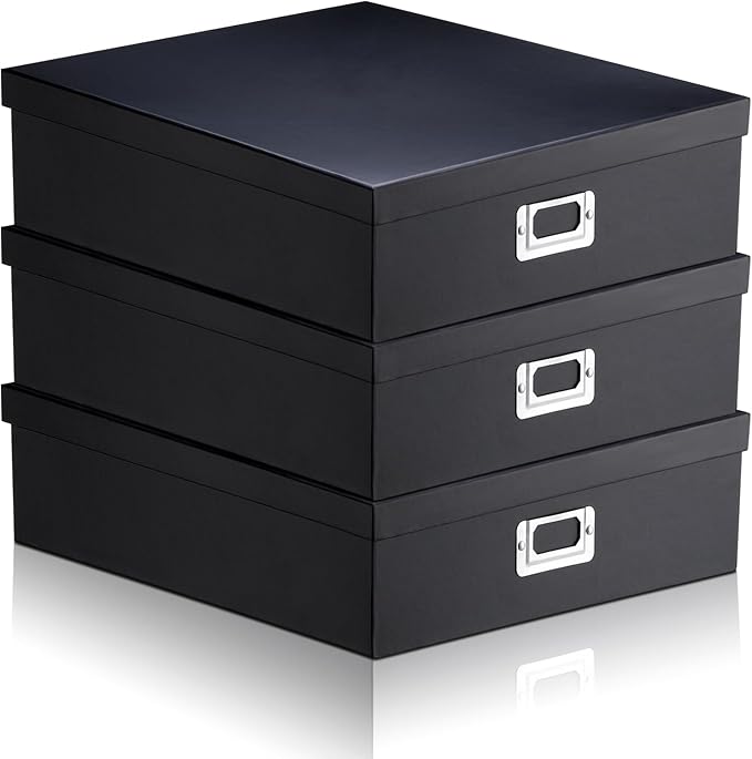 Nosiny 3 Pcs Jumbo Scrapbook Storage Box 14.75 x 13 x 3.75 Inch Photo Keepsake Storage Cases Document Photo Organizer Letter with Lid Memories Picture Album Keeper