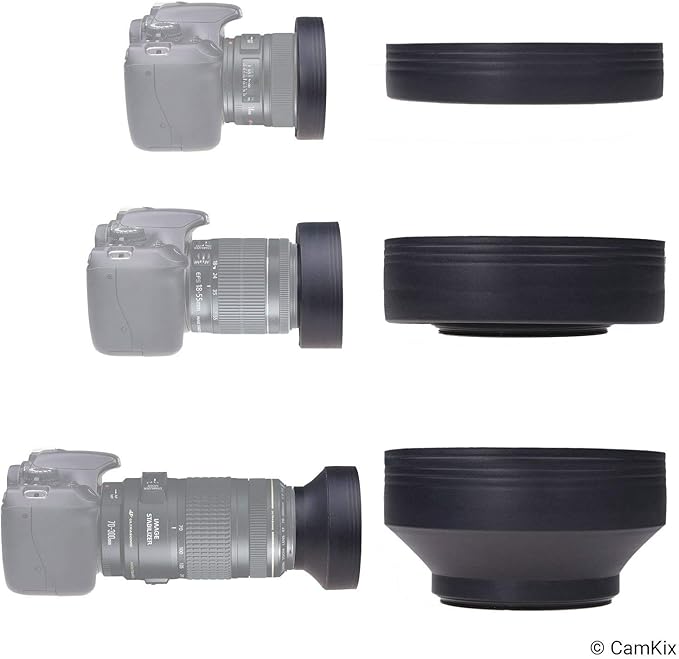 77mm Set of 2 Camera Lens Hoods and 1 Lens Cap - Rubber (Collapsible) + Tulip Flower - Sun Shade/Shield - Reduces Lens Flare and Glare - Blocks Excess Sunlight for Enhanced Photography and Video Foo