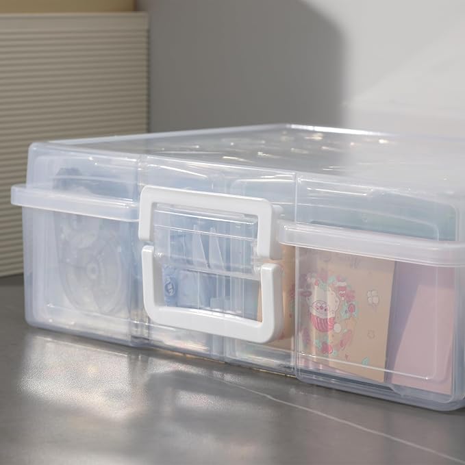 novelinks Transparent 4" x 6" Photo Cases and Clear Craft Keeper with Handle, 16 Inner Photo Organizers & Photo Storage Box, Plastic Photo Storage Containers (Clear)