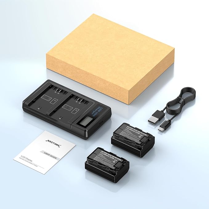 NASTIMA 2 Pack NP-FZ100 Battery with LCD Battery Charger, 2280mAh Battery Replacemnt for Sony A7iii, A7iv, A6600, A6700, A7C, FX3, FX30, A9, ZV-E1, ZV-E10ii, Alpha 9, A9S, A7R III, A7R IV, A7RV