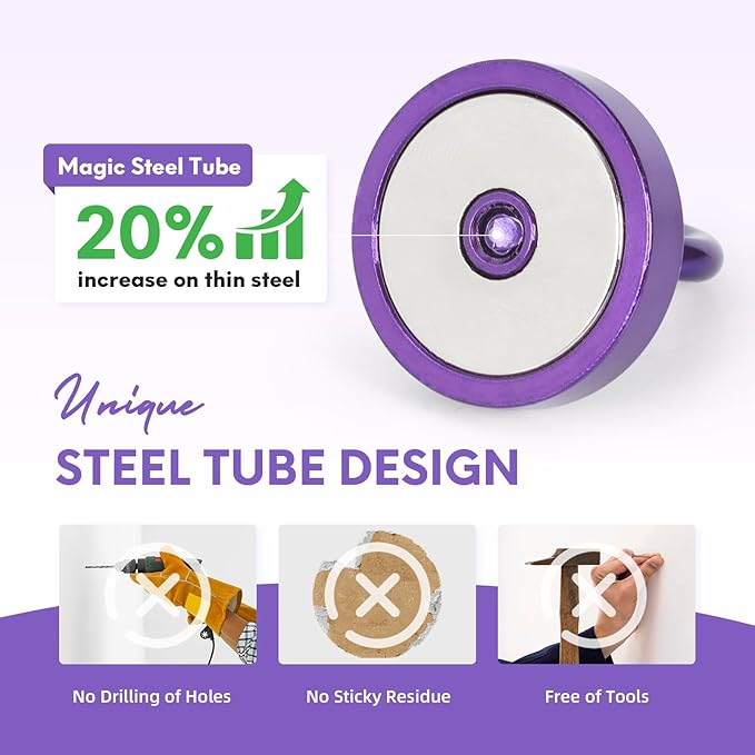 Neosmuk Magnetic Hooks, Cruise Ship Essentials, 130lb+ Heavy Duty Magnetic Hooks for Cruise Cabins, Refrigerator, Grill, Hanging, and Travel | Extra Strong Must-Haves Magnet Hook,Purple