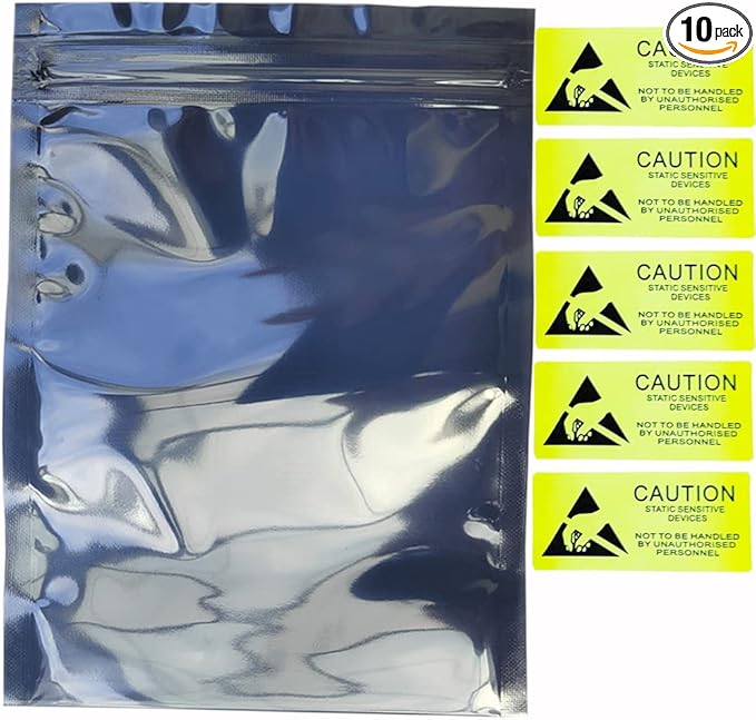 Mantianstar 10pcs 11.8x15.7in/30x40cm Large Anti Static Bags with 10pcs Stickers, Premium Resealable Antistatic Bag,ESD Bags for Computer Electronic Devices Motherboard Anti Static