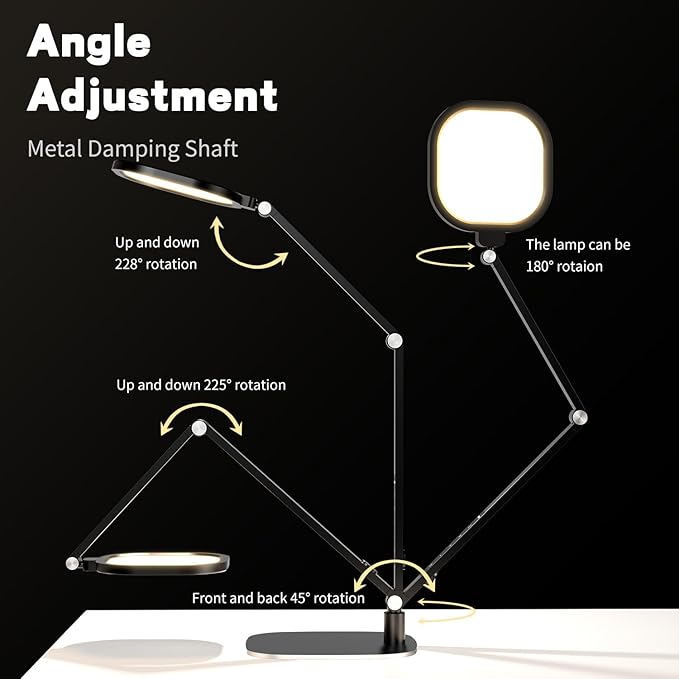 LED Desk Lamp for Home Office, Eye-Caring Diffused Desk Light, 3 Color Temperature 10 Brightness Computer Light, Dimmable Desk Light with Memory & Timer Func, Metal Swing Arm Table Lamp