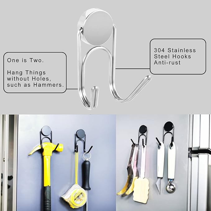 Buelkmag Magnetic Hooks 50Lbs+ 2026 Cruise Essentials Magnet Hook Heavy Duty Magnets Swivel Hanging Hooks for Refrigerator Grill Toolbox Cabins Outdoor 4 Pack（Silver）