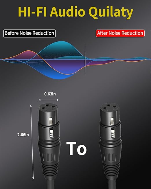 XLR Female to Female 10FT 2Pack,Microphone Wire with Balanced Shielded,3-pin XLR Adapter