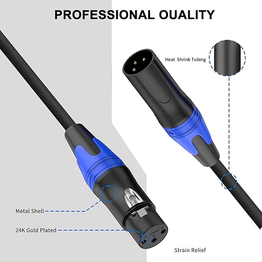 2 Pack, 25 FT XLR Male to Female Cable Professional Balanced Microphone Lead XLR Male to Female Cables, Extension Mic Cable Cord
