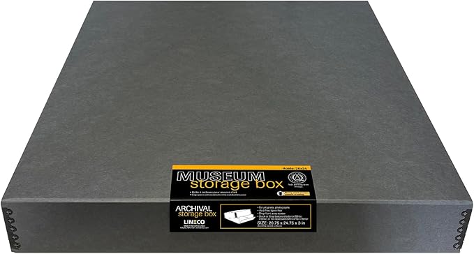 Lineco Museum Archival Storage Box, 20.75x24.75x3 in. Drop Front Design. Acid-Free with Metal Edge. Organize Photos, Pictures, Prints, Documents, Crafts, DIY. Gray, 1 Pack