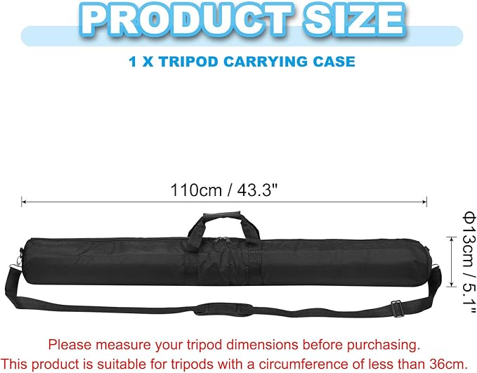 PATIKIL Tripod Carrying Case, 43.3" x 5.1" Heavy Duty Nylon Padded Tripod Bag with Adjustable Shoulder Straps and Handles for Light Stands Umbrellas Tripods Mic Speaker Stand, Black