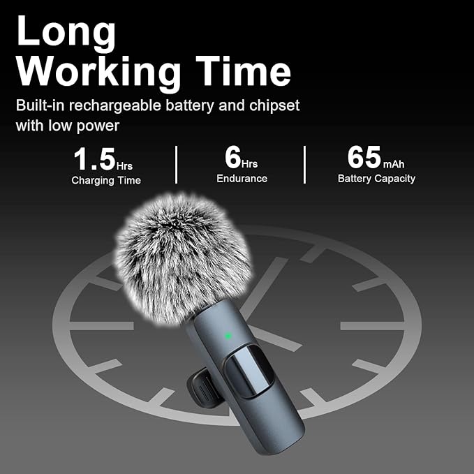 Wireless Lavalier Microphone for iPhone - Android, iPad, Tablets, Bluetooth Mini Microphone with Noise Canceling,82FT Transmission,6H Battery Life, Professional Lapel Mic for Video Recording