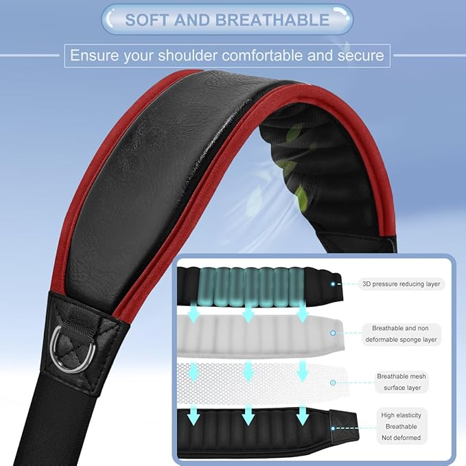 ZINZ Shoulder Strap 78" Belt with Neoprene Thick Padded, Universal Bag Strap with Double Adjustable Buckles and Metal Swivel Hooks,Ideal for Individuals 5'11" and Taller,Red edge