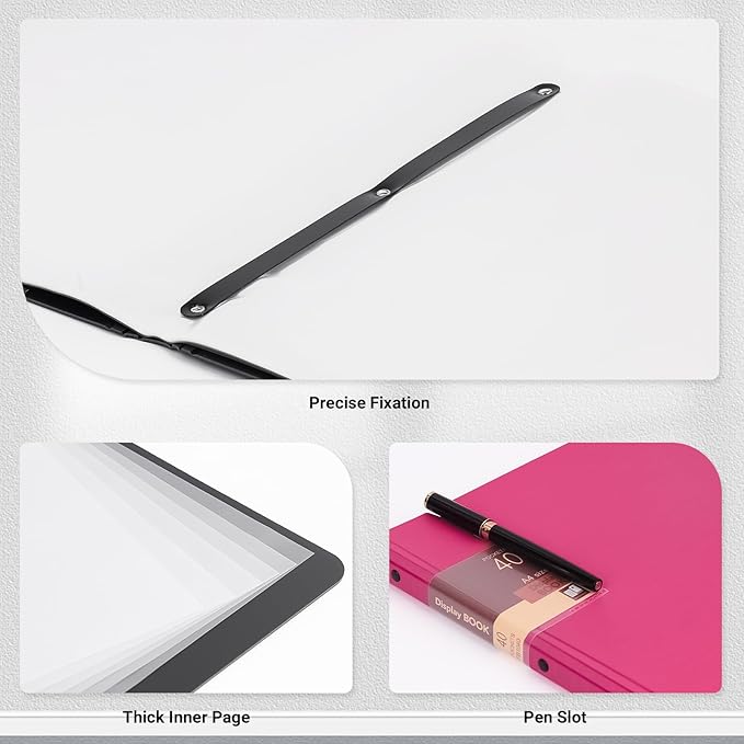 WORPSON Presentation Binder 40-Pocket, Displays 80 Pages, 9x12 inch with Plastic Sleeves, Portfolio Organizer for Documents, Certificates, Artwork, Photos, Clear Sheet Protectors (Fuchsia, 1 Pack)