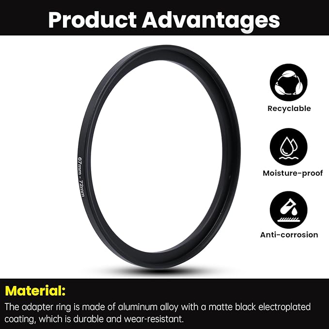 Metal Step Up Ring Filter Adapter - 67mm to 77mm - Metal Ring Step Up Rings Adapter Filter Compatible with All 77mm UV, CPL, ND, Lens Hood, Threaded Lens ect