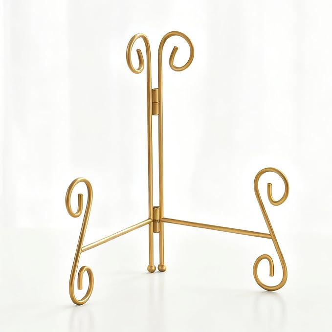 Gold Plate Stand, 6 Inch Decorative Holder for Displaying Platters, Heavy-Duty Metal Easel Stand for Picture, Photo Frame, Books and Round Objects, 2-Packs