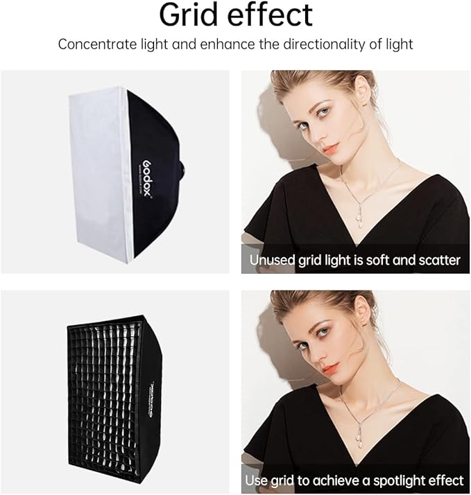 Godox FW60x90CM / 24"x36" Bowens Mount Strip Honeycomb Grid Softbox, Portable Softbox with Bowens Mount Speedring,Strip Soft Box with Grid for Studio Strobe Flash Portrait Product Photography