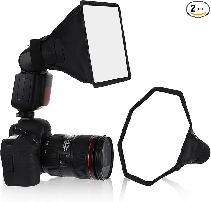 2 Pack Flash Diffuser Light Softbox - 8" Octagon and 8"x6" Rectangle Flash Softbox Universal with Storage Pouch Compatible - Speedlight Softbox-Diffuser Kit