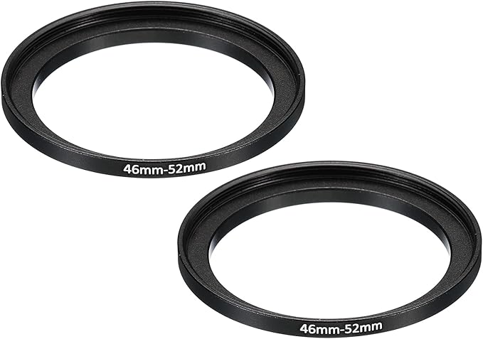 PATIKIL 46mm-52mm Metal Step Up Ring, 2 Pack Camera Lens Filter Adapter Ring Aluminum Filter Adapter Ring for Camera Lenses Hood, Black