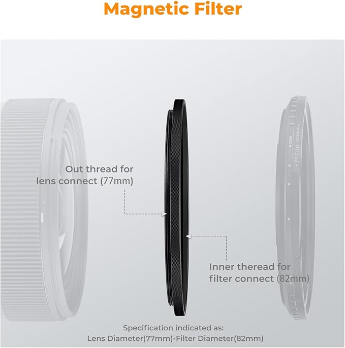 K&F CONCEPT 72-82mm Magnetic Filter Adapter Ring, for 72mm Lens Install 82mm Magnetic Filter