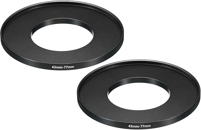 PATIKIL 43mm-77mm Metal Step Up Ring, 2 Pack Camera Lens Filter Adapter Ring Aluminum Filter Adapter Ring for Camera Lenses Hood, Black