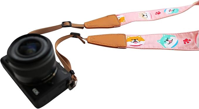Original Design Personalized Adjustable Camera Strap Pink Shiba Inu, Fit for Canon Nikon Sony Olympus Interchangeable Lens Digital Camera/DSLR etc.