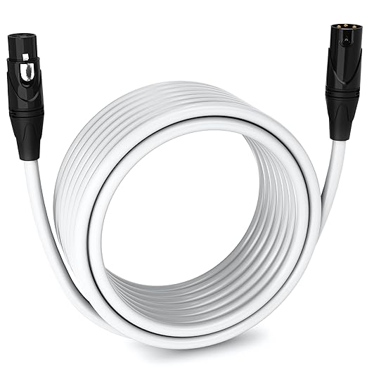 LyxPro 30 Feet XLR Microphone Cable Balanced Male to Female 3 Pin Mic Cord for Powered Speakers Audio Interface Professional Pro Audio Performance and Recording Devices - White