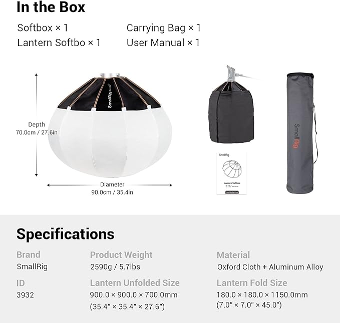 SmallRig Lantern Softbox Quick Release-One Step, Light Modifier with Fabric Barn Doors, Softbox Diffuser for SmallRig Video Light 120B, 120D, 220B, 220D and Other Bowens Mount Light