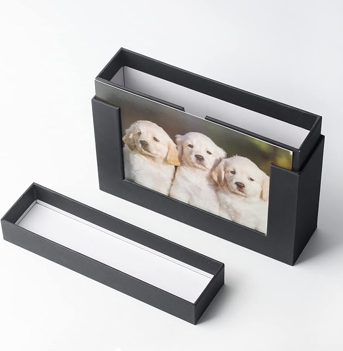 Aiuonenian Photo Storage Box 5x7, Photo Display Boxes for Tabletop, Picture Frame for Couple Photos, Wedding Gift Photo Box Black (2 pack)