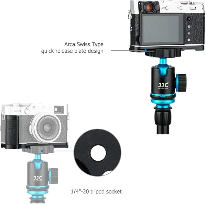 JJC Solid Metal Hand Grip Secure Handle Bracket for Fuji Fujifilm X100V X100F Camera(Not for X100VI), Anti-Slip Pads Design, Arca Swiss Quick Release Plate, Extra 1/4"-20 Tripod Hole & Hand Strap Hole