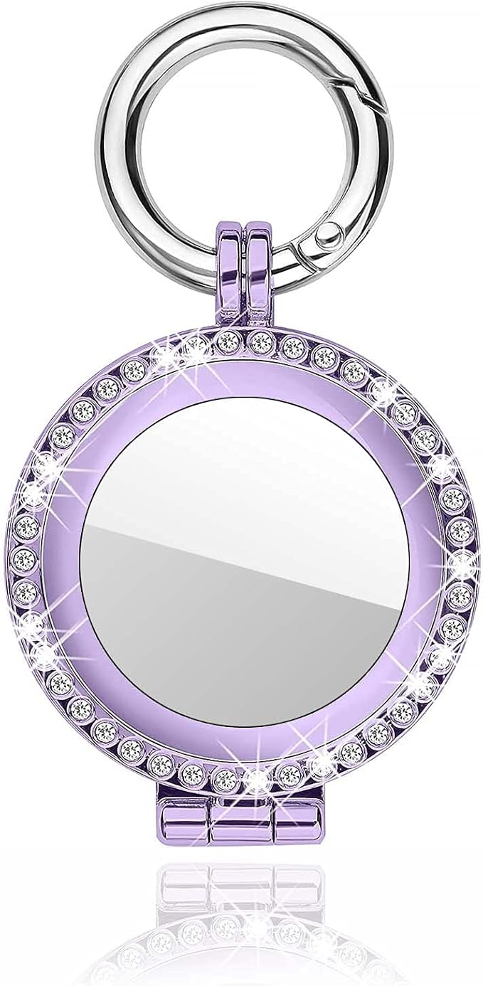 Case Compatible for Apple Air Tag, AirTag Diamond Rhinestone Bling Keychain Cover, Metal Protective Holder for Air Tag Accessories (Purple)