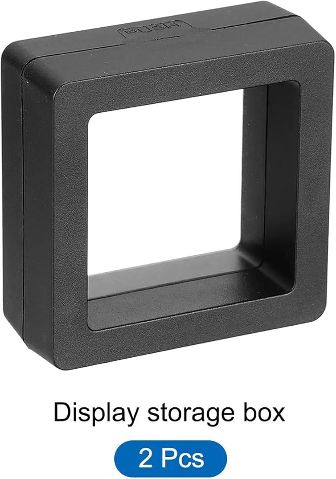 MECCANIXITY Floating Frame Display Holder Stand 3D Jewelry Display Box 1.97 x 1.97 x 0.79 Inch Black for Ring Necklace Bracelet Earring Pack of 2