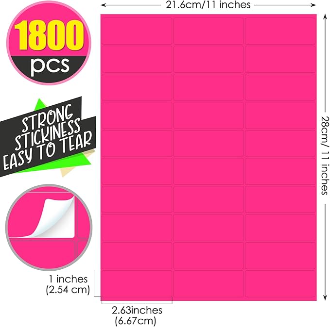 Zhanmai 1800 Pieces Address Labels Assorted Colored Labels Printable Address Stickers for Return Mailing Shipping Coding Message 1 x 2.63 Inch (Fluorescent,Yellow,Green,Magenta)