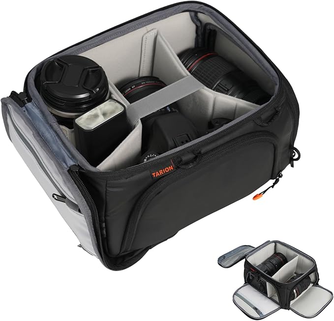 TARION Protective Camera Insert Bag - Quick Access DSLR Inner Case Organizer - Fits 1 Camera 5 Lenses - Full Opening Back Design Padded Insert ShellCore S