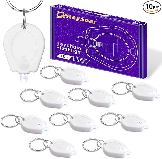 10 Pack Ultra Bright Mini LED Keychain Flashlight, Small Key Ring Flashlight, Portable LED Keychain Light for Outdoor Activities Emergency Light - White Shell
