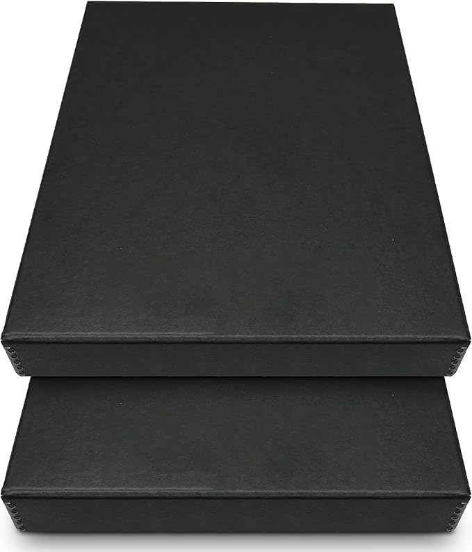 Golden State Art, Archival Folio Storage Box 16x20, Clamshell Design with Metal Edge, Preserve and Store Photos Documents Cards Prints Arts Crafts DIY, Black, Pack of 2