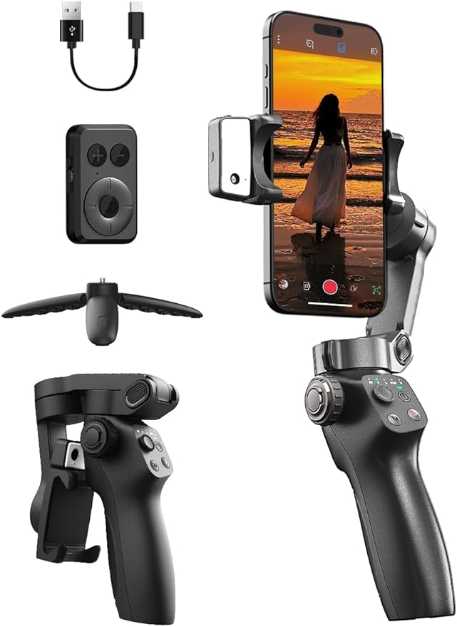 FUNSNAP CM8 Gimbal Stabilizer for iPhone Android with AI Tracker, 3-Axis Phone Gimbal with Remote Control Portable Foldable, Phone Stabilizer for Video Recording for Tiktok YouTube Vlog