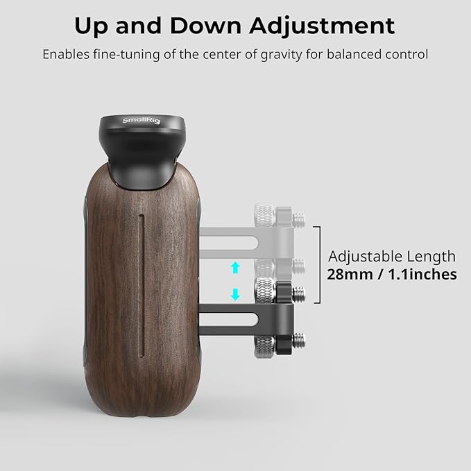 SmallRig Wooden Side Handle for Camera Cages with 1/4"-20 Threaded Holes, Left or Right Side Ergonomic Handgrip, 28mm / 1.1in Vertical Adjustment, 15kg / 33.1lb Load Capacity