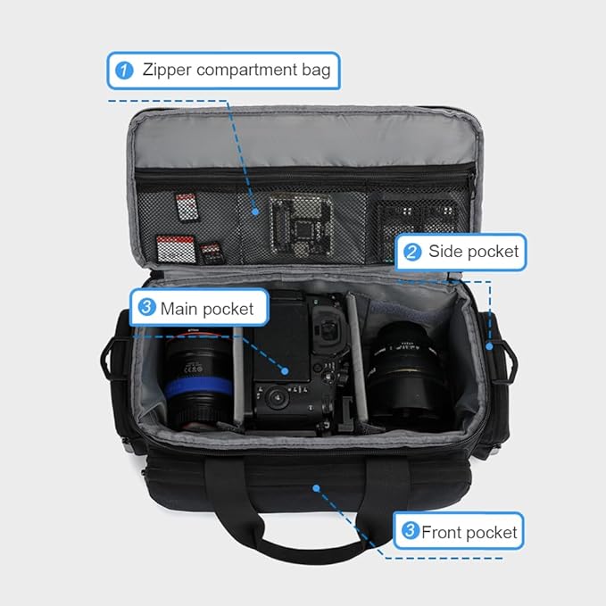 Andoer Camera Case, Water-Resistant Shock-Proof DSLR/SLR Single Bag for Mirrorless Camera with Removable Dividers and Shoulder Strap