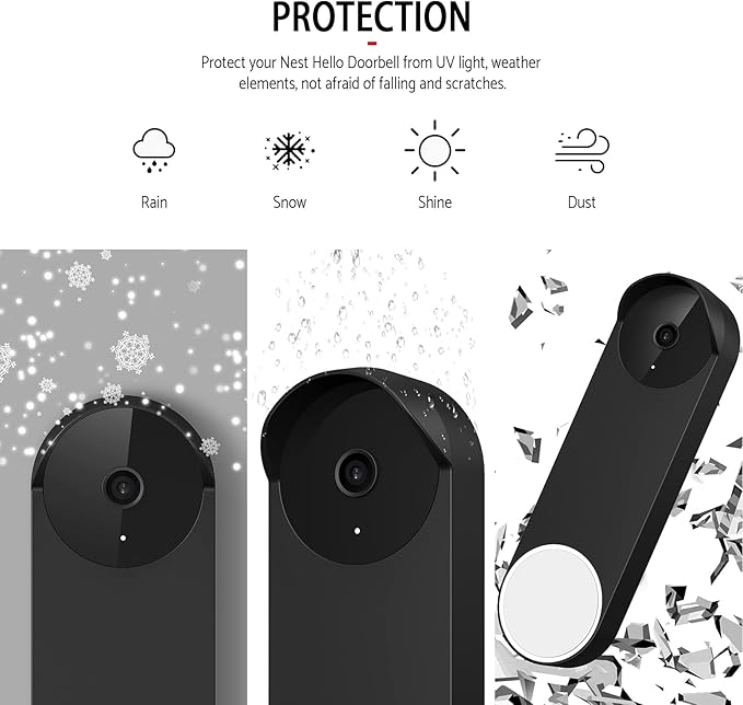 Silicone Case for Google Nest Hello Doorbell (Battery) 2021 Cover - Weatherproof Protective Nest Doorbell Silicone Skin Case (Black)