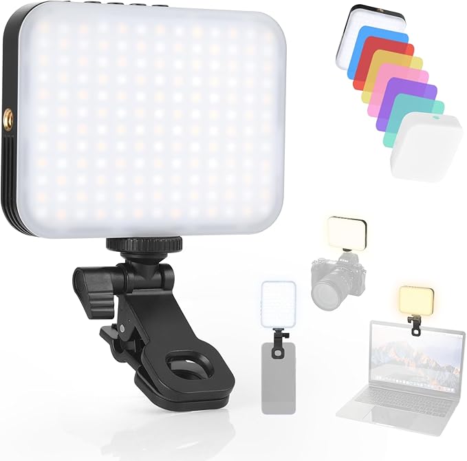 UTEBIT Selfie Rechargeable 156 LED Phone Light with Front & Back Clip Phone Camera Light 3 Light Modes Portable Clip Fill Video Light for iPhone iPad Laptop Video Conference Makeup
