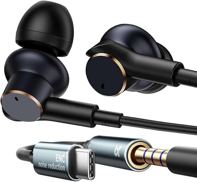 Wired Earphones Immersive Bass Noise Cancellation Call,Four Units in-Ear Headphones Wired Earbuds with Microphone Noise-canceling,subwoofer and Clear DAC decoded Sound Universal USB C 3.5mm Plug