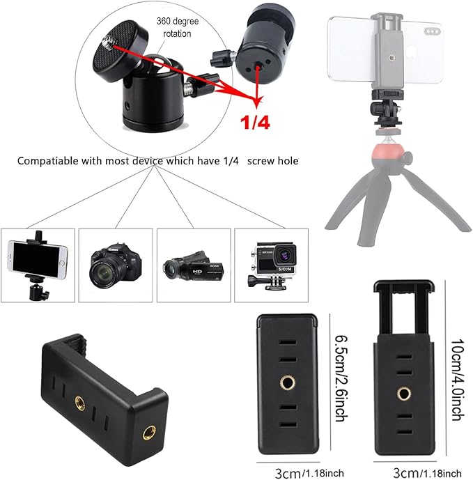 30Pack Camera Tripod Screw Mount Kit 1/4 to 3/8 Inch Threaded Converter Adapter 1/4 Swivel Ball Head and Hot Shoe E Clip for DSLR/Monopod/Flash Light/Quick Release Plate