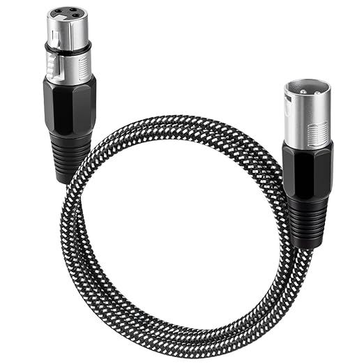XLR Cable 3 FT, Microphone Cable 3 Pin Nylong Braided Balanced XLR Male to Female Heavy Duty Mic Patch Cords (Pure Copper Conductors)