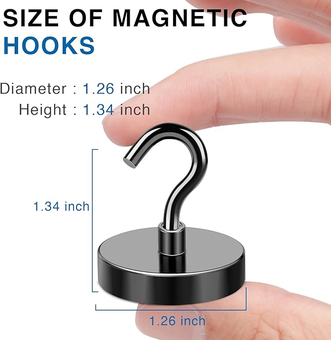 LOVIMAG Magnetic Hooks, 120LBS Strong Magnet Hooks Heavy Duty for Refrigerator, Black Magnet with Hooks for Cruise Cabin, Large Magnetic Hook for Hanging, Grill, Metal Door etc - 6 Pack