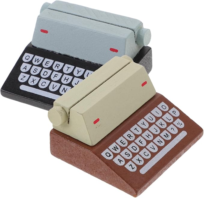 2pcs Vintage Typewriter Style Memo Holders Cute Wooden Picture Clips for Desktop Note Display Multi-Function Photo Stands with Wooden Base for Home and Office Decor