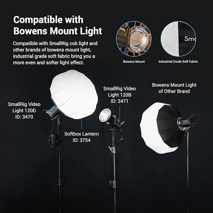 SMALLRIG Lantern Softbox Soft Light Modifier, 26 Inch/65 cm Softbox Diffuser Compatible with SMALLRIG Video Light 120B/120D/220B/220D and Other Bowens Mount Lamps
